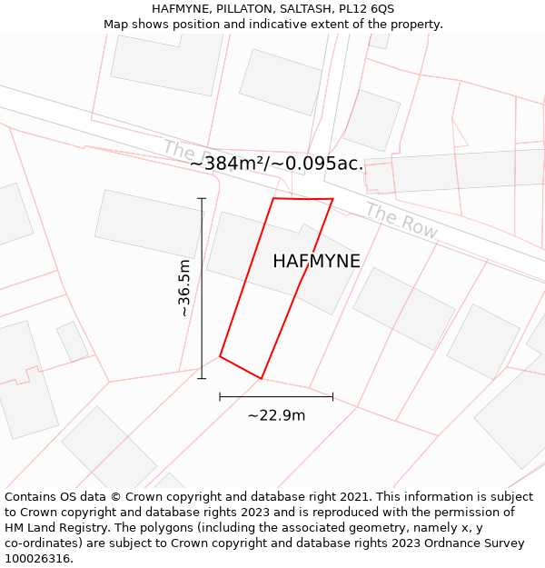 HAFMYNE, PILLATON, SALTASH, PL12 6QS: Plot and title map