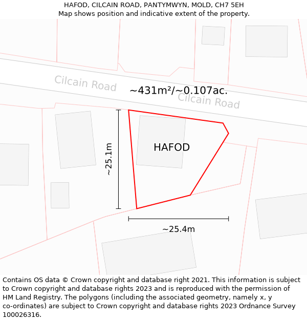 HAFOD, CILCAIN ROAD, PANTYMWYN, MOLD, CH7 5EH: Plot and title map