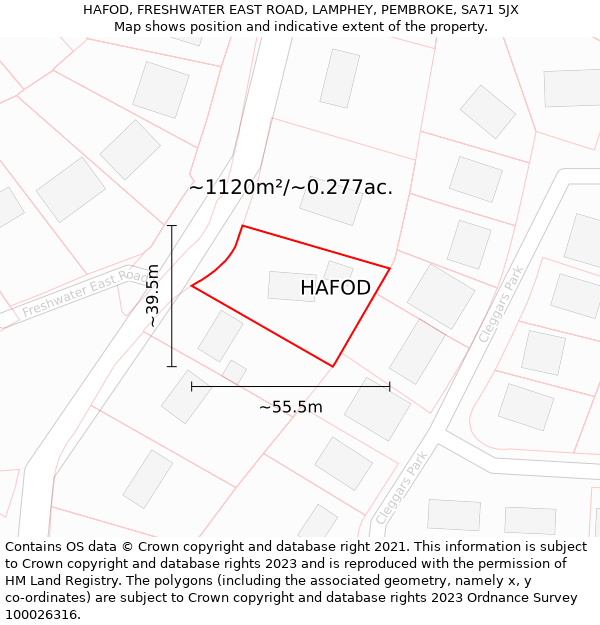 HAFOD, FRESHWATER EAST ROAD, LAMPHEY, PEMBROKE, SA71 5JX: Plot and title map