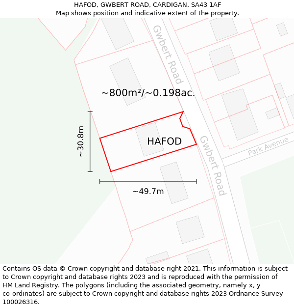 HAFOD, GWBERT ROAD, CARDIGAN, SA43 1AF: Plot and title map