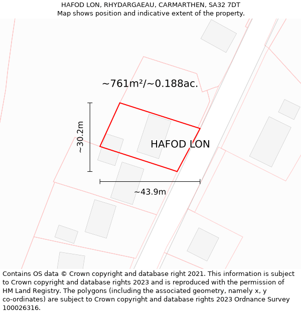 HAFOD LON, RHYDARGAEAU, CARMARTHEN, SA32 7DT: Plot and title map