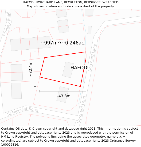 HAFOD, NORCHARD LANE, PEOPLETON, PERSHORE, WR10 2ED: Plot and title map