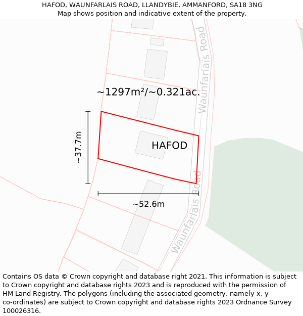 HAFOD, WAUNFARLAIS ROAD, LLANDYBIE, AMMANFORD, SA18 3NG: Plot and title map