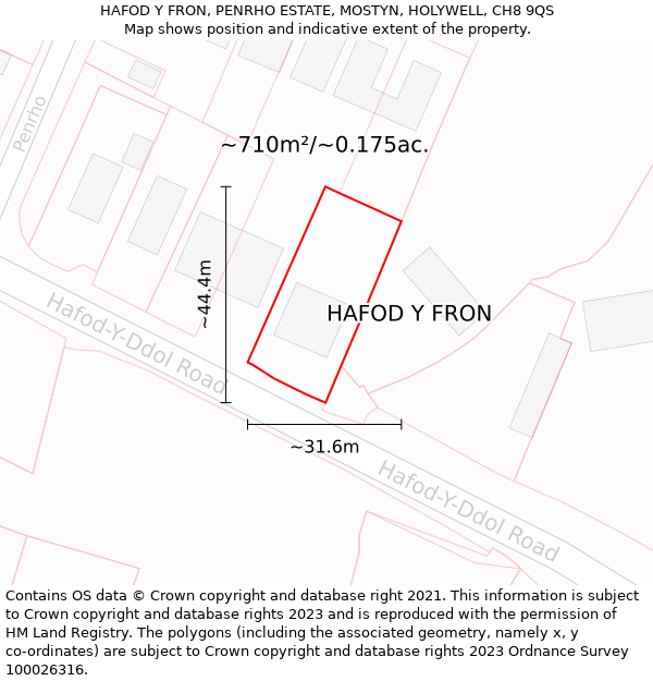 HAFOD Y FRON, PENRHO ESTATE, MOSTYN, HOLYWELL, CH8 9QS: Plot and title map