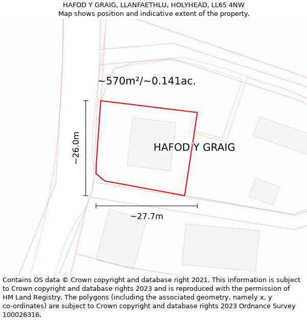 HAFOD Y GRAIG, LLANFAETHLU, HOLYHEAD, LL65 4NW: Plot and title map