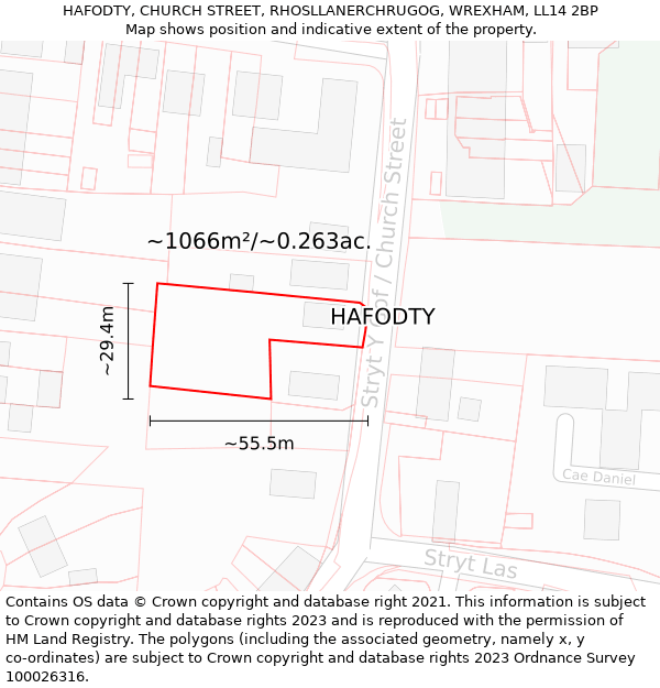 HAFODTY, CHURCH STREET, RHOSLLANERCHRUGOG, WREXHAM, LL14 2BP: Plot and title map