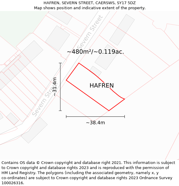 HAFREN, SEVERN STREET, CAERSWS, SY17 5DZ: Plot and title map