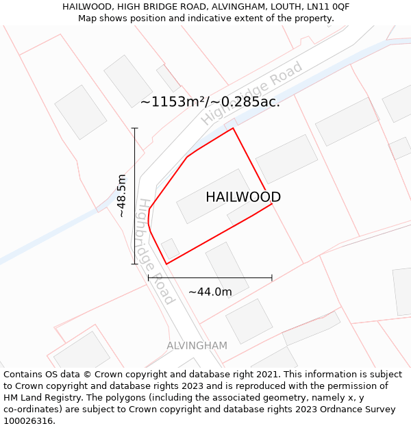 HAILWOOD, HIGH BRIDGE ROAD, ALVINGHAM, LOUTH, LN11 0QF: Plot and title map