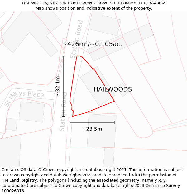 HAILWOODS, STATION ROAD, WANSTROW, SHEPTON MALLET, BA4 4SZ: Plot and title map