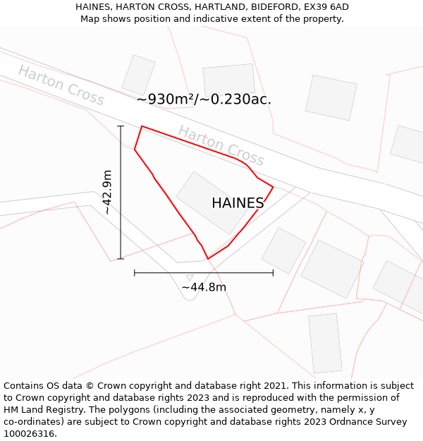 HAINES, HARTON CROSS, HARTLAND, BIDEFORD, EX39 6AD: Plot and title map