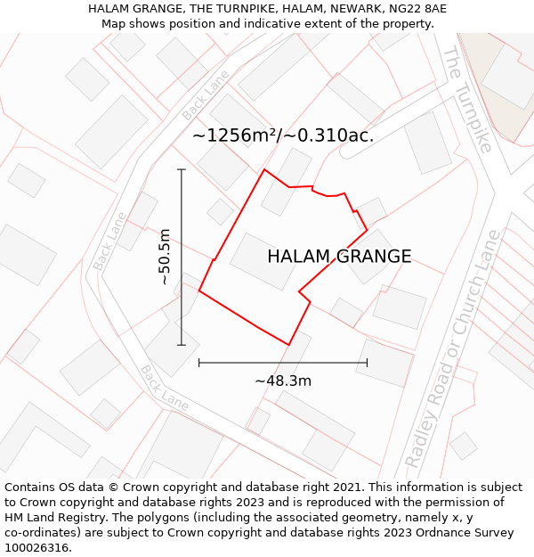 HALAM GRANGE, THE TURNPIKE, HALAM, NEWARK, NG22 8AE: Plot and title map