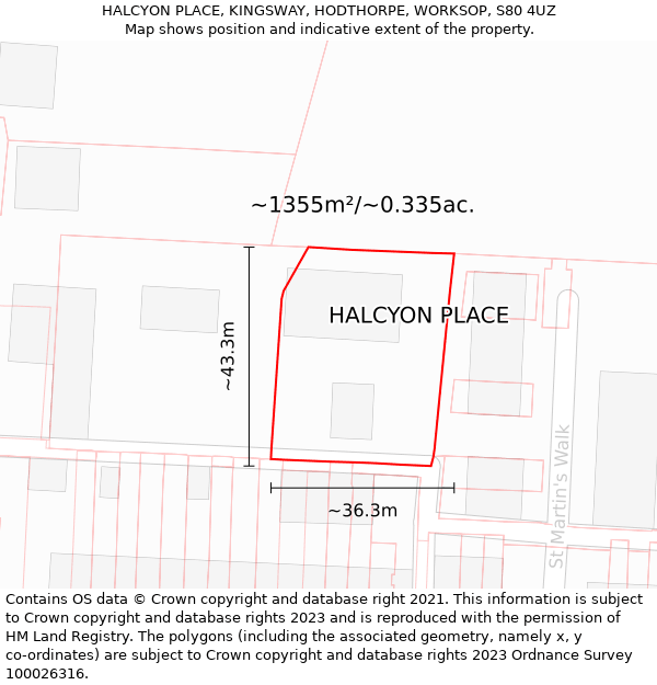 HALCYON PLACE, KINGSWAY, HODTHORPE, WORKSOP, S80 4UZ: Plot and title map