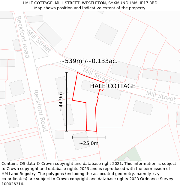 HALE COTTAGE, MILL STREET, WESTLETON, SAXMUNDHAM, IP17 3BD: Plot and title map