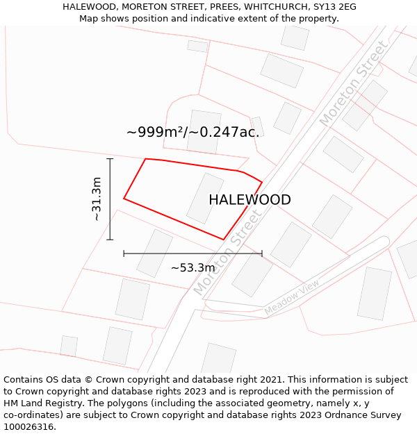 HALEWOOD, MORETON STREET, PREES, WHITCHURCH, SY13 2EG: Plot and title map