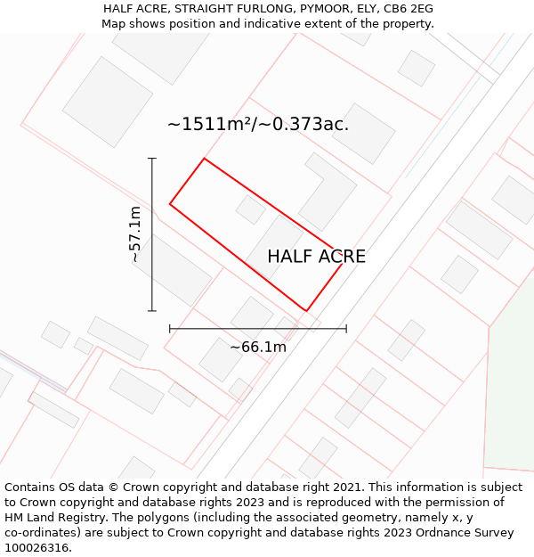 HALF ACRE, STRAIGHT FURLONG, PYMOOR, ELY, CB6 2EG: Plot and title map