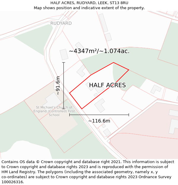 HALF ACRES, RUDYARD, LEEK, ST13 8RU: Plot and title map