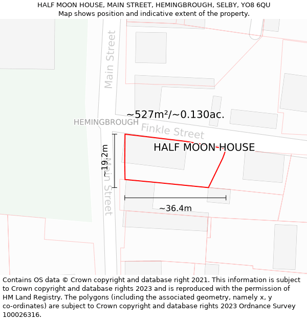 HALF MOON HOUSE, MAIN STREET, HEMINGBROUGH, SELBY, YO8 6QU: Plot and title map