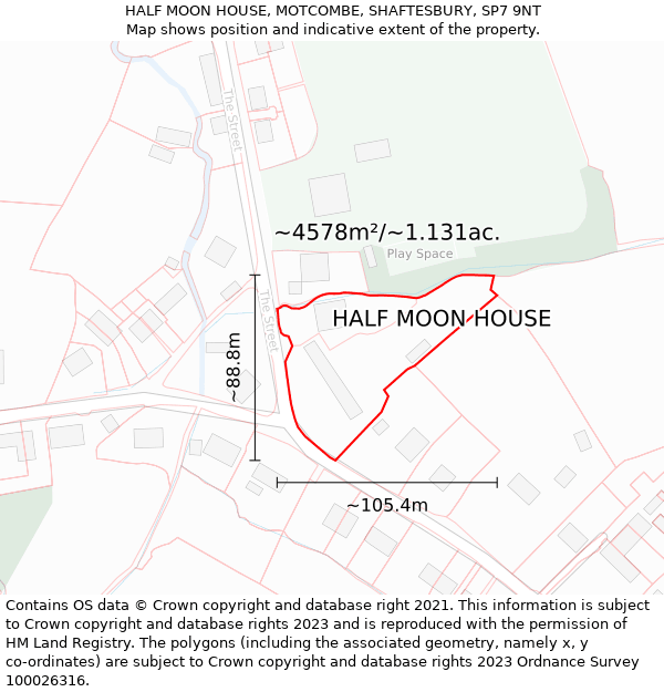 HALF MOON HOUSE, MOTCOMBE, SHAFTESBURY, SP7 9NT: Plot and title map
