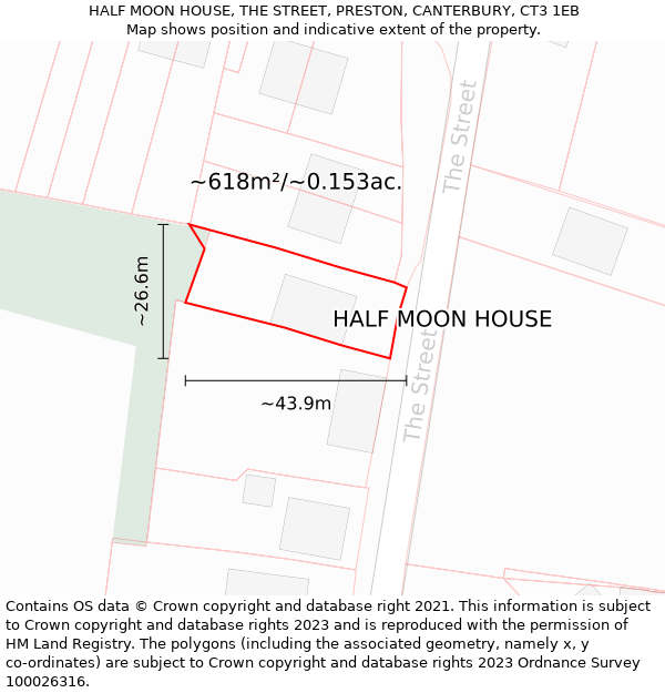 HALF MOON HOUSE, THE STREET, PRESTON, CANTERBURY, CT3 1EB: Plot and title map