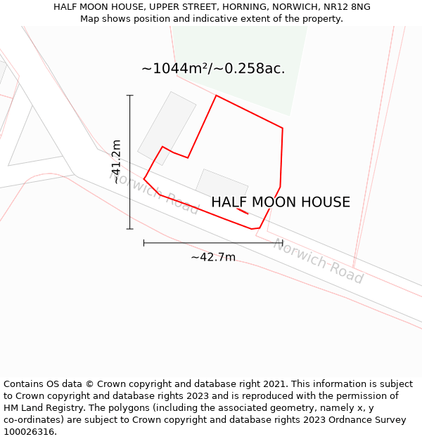 HALF MOON HOUSE, UPPER STREET, HORNING, NORWICH, NR12 8NG: Plot and title map