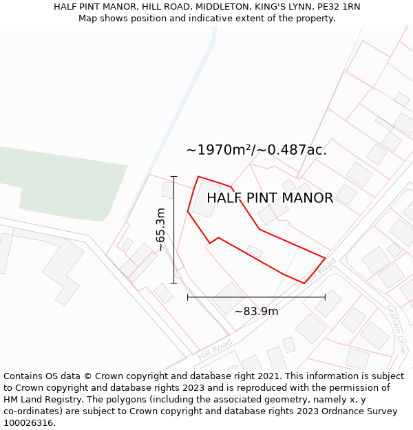 HALF PINT MANOR, HILL ROAD, MIDDLETON, KING'S LYNN, PE32 1RN: Plot and title map