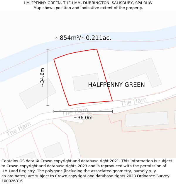 HALFPENNY GREEN, THE HAM, DURRINGTON, SALISBURY, SP4 8HW: Plot and title map