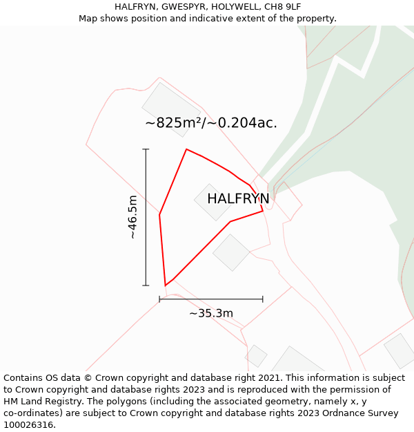 HALFRYN, GWESPYR, HOLYWELL, CH8 9LF: Plot and title map