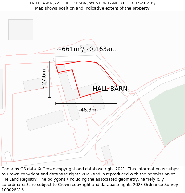 HALL BARN, ASHFIELD PARK, WESTON LANE, OTLEY, LS21 2HQ: Plot and title map