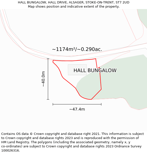 HALL BUNGALOW, HALL DRIVE, ALSAGER, STOKE-ON-TRENT, ST7 2UD: Plot and title map