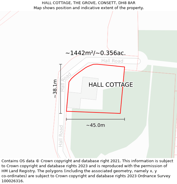 HALL COTTAGE, THE GROVE, CONSETT, DH8 8AR: Plot and title map