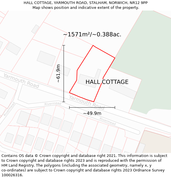 HALL COTTAGE, YARMOUTH ROAD, STALHAM, NORWICH, NR12 9PP: Plot and title map