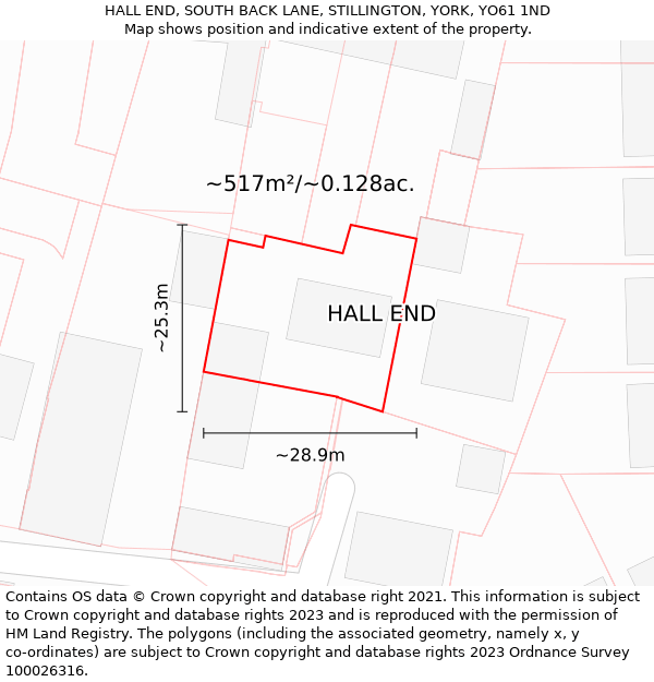 HALL END, SOUTH BACK LANE, STILLINGTON, YORK, YO61 1ND: Plot and title map