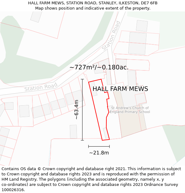 HALL FARM MEWS, STATION ROAD, STANLEY, ILKESTON, DE7 6FB: Plot and title map