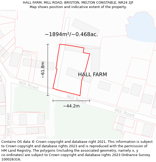 HALL FARM, MILL ROAD, BRISTON, MELTON CONSTABLE, NR24 2JF: Plot and title map