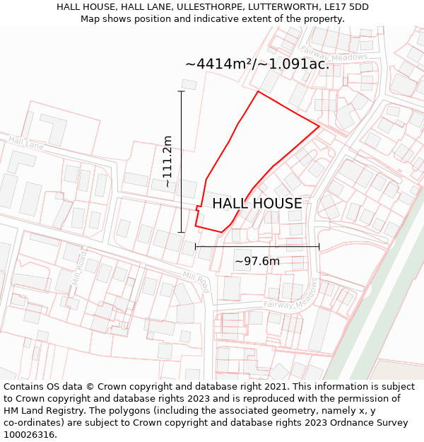 HALL HOUSE, HALL LANE, ULLESTHORPE, LUTTERWORTH, LE17 5DD: Plot and title map