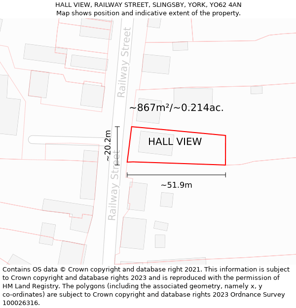 HALL VIEW, RAILWAY STREET, SLINGSBY, YORK, YO62 4AN: Plot and title map