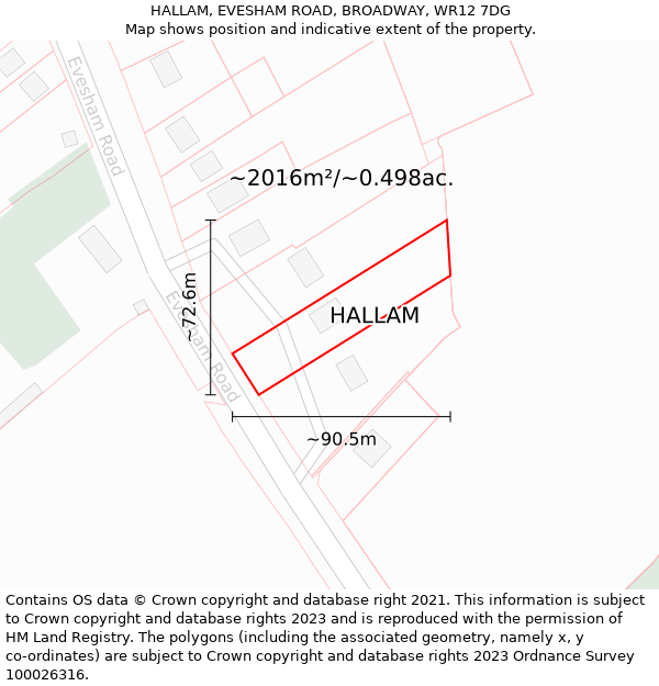 HALLAM, EVESHAM ROAD, BROADWAY, WR12 7DG: Plot and title map