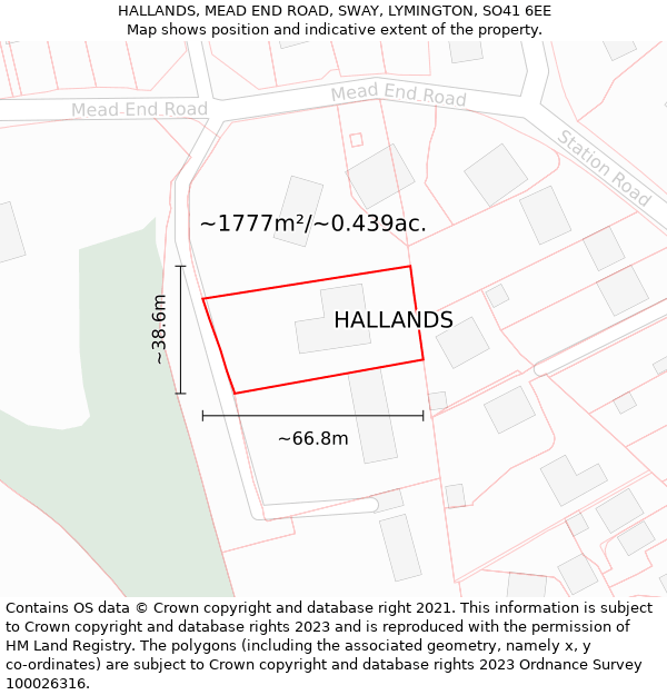 HALLANDS, MEAD END ROAD, SWAY, LYMINGTON, SO41 6EE: Plot and title map