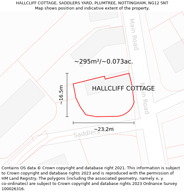 HALLCLIFF COTTAGE, SADDLERS YARD, PLUMTREE, NOTTINGHAM, NG12 5NT: Plot and title map