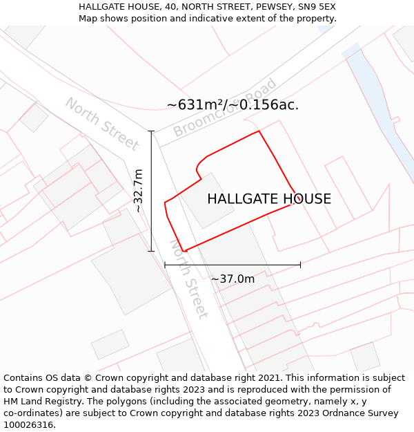 HALLGATE HOUSE, 40, NORTH STREET, PEWSEY, SN9 5EX: Plot and title map