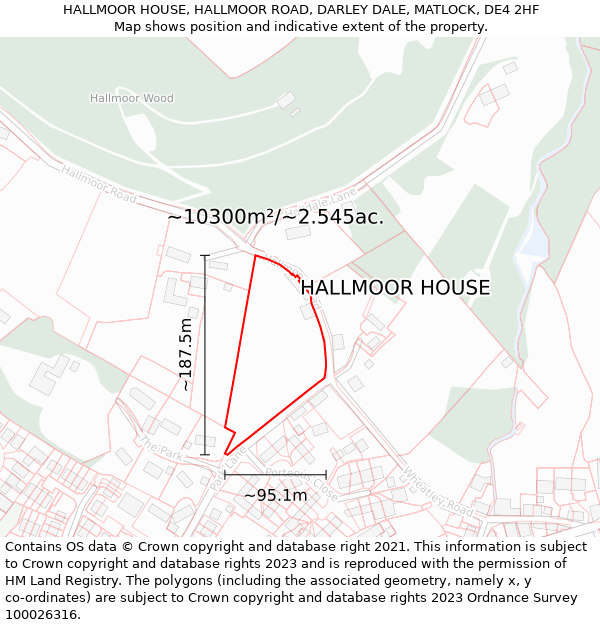 HALLMOOR HOUSE, HALLMOOR ROAD, DARLEY DALE, MATLOCK, DE4 2HF: Plot and title map