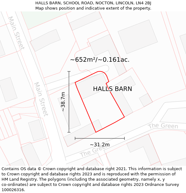 HALLS BARN, SCHOOL ROAD, NOCTON, LINCOLN, LN4 2BJ: Plot and title map
