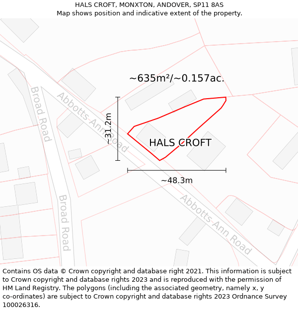 HALS CROFT, MONXTON, ANDOVER, SP11 8AS: Plot and title map