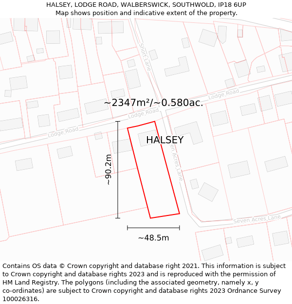 HALSEY, LODGE ROAD, WALBERSWICK, SOUTHWOLD, IP18 6UP: Plot and title map