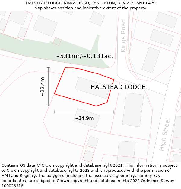 HALSTEAD LODGE, KINGS ROAD, EASTERTON, DEVIZES, SN10 4PS: Plot and title map