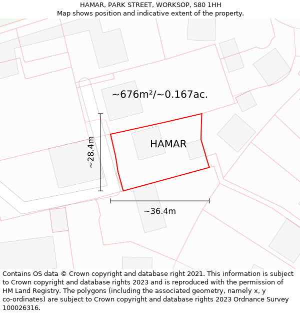 HAMAR, PARK STREET, WORKSOP, S80 1HH: Plot and title map