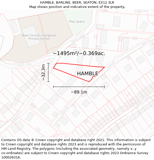 HAMBLE, BARLINE, BEER, SEATON, EX12 3LR: Plot and title map