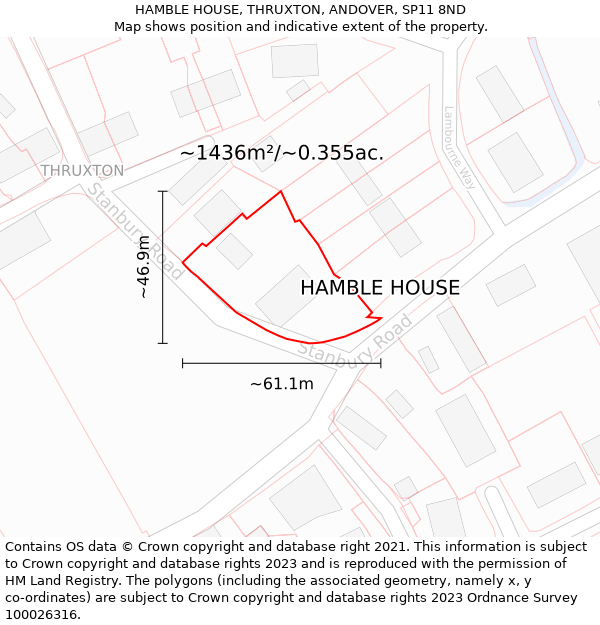 HAMBLE HOUSE, THRUXTON, ANDOVER, SP11 8ND: Plot and title map