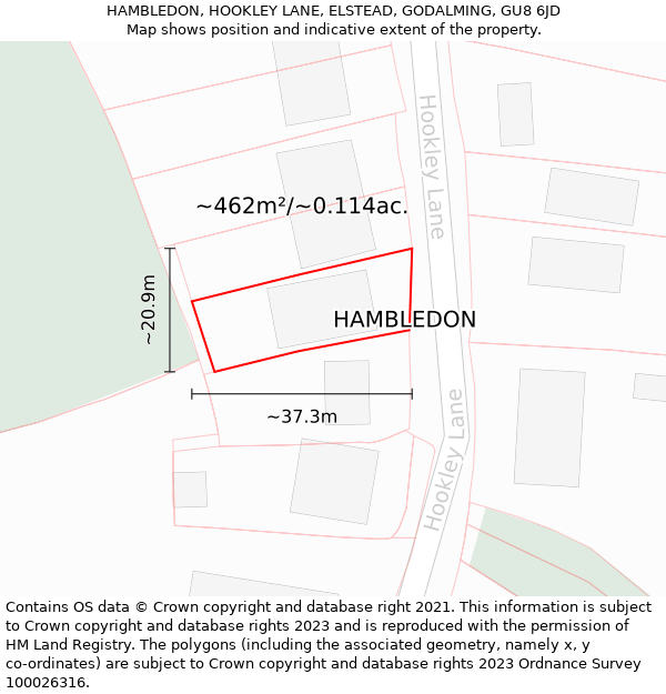 HAMBLEDON, HOOKLEY LANE, ELSTEAD, GODALMING, GU8 6JD: Plot and title map