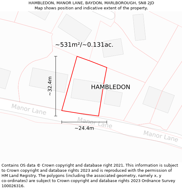 HAMBLEDON, MANOR LANE, BAYDON, MARLBOROUGH, SN8 2JD: Plot and title map